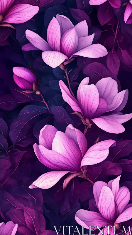 Luminous Magnolia Blooms Against Dark Foliage