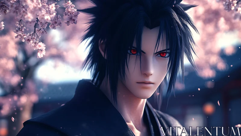 Anime portrait under sakura with dramatic shallow focus lighting.