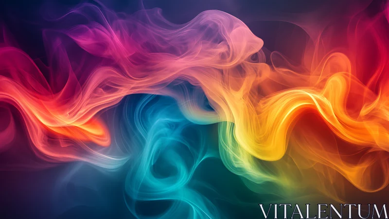 Colored light wisps form layered, flowing abstract bands