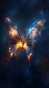 Celestial butterfly silhouette with glowing nebula wings.