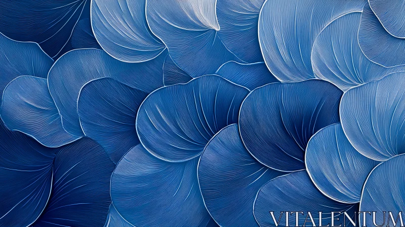 Layered blue leaf forms create dense abstract surface