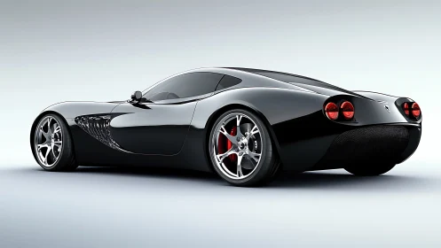 Sleek black sports car glows with sculpted curves and power