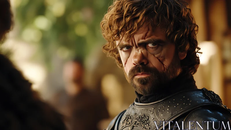 Scarred warrior in detailed leather armor, intense gaze.