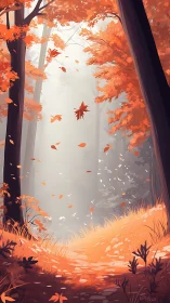 Autumn's Cathedral: Leaves Dance Through Golden Fog.