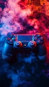 PlayStation Controller with Colored Smoke Effects.