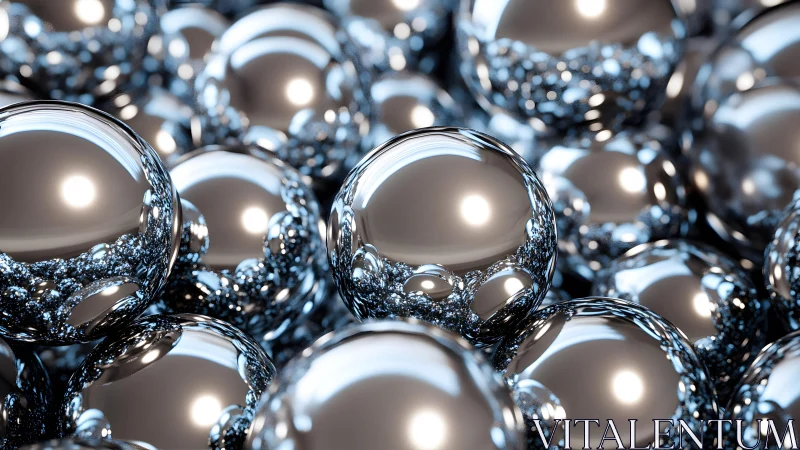 Clustered reflective metallic spheres in close-up view.