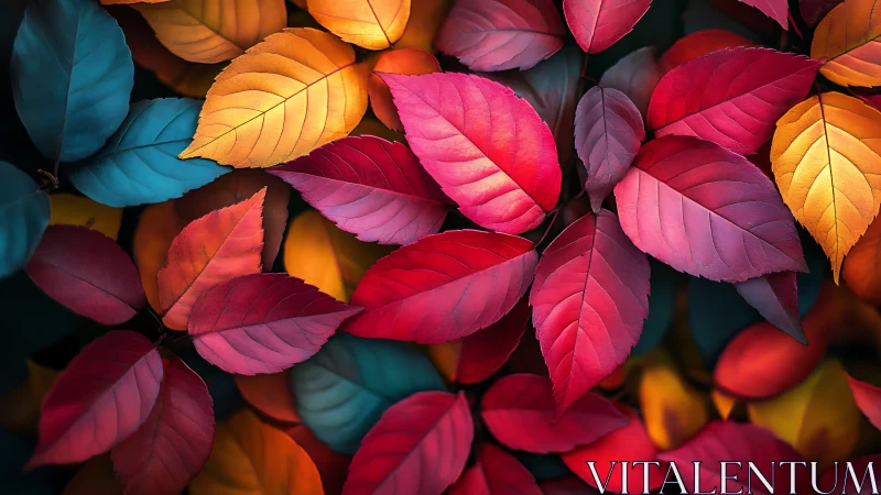 Chromatic leaf array under controlled bokeh illumination.