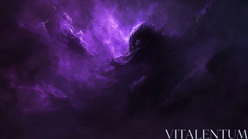 Mysterious purple wraith forming inside swirling cosmic mist.