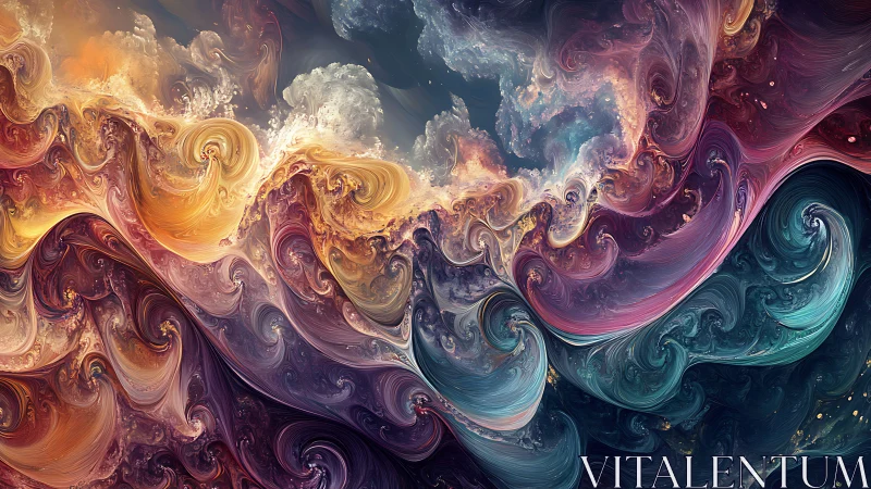 Fractal-inspired swirling wave forms occupy the horizontal frame