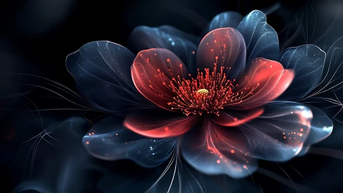 Luminous midnight blossom glows softly in rich cosmic light