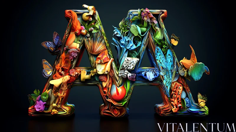 Floral and lepidopteran typography forms dual chromatic letter A