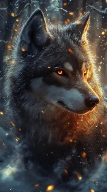 Ember-eyed winter wolf listens for distant cracking stars