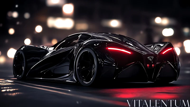 Midnight supercar glides through the city with glowing grace