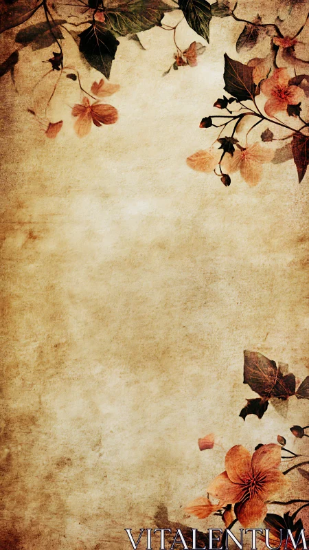 Vintage floral parchment layout with aged botanical framing.