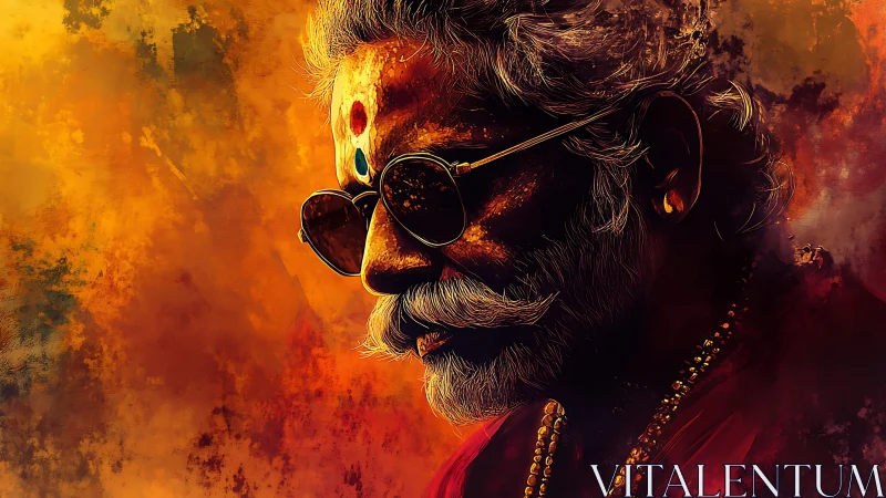 Mystic elder portrait in fiery textured digital paint.