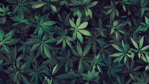 Dense overlapping green foliage with radial leaf structures.