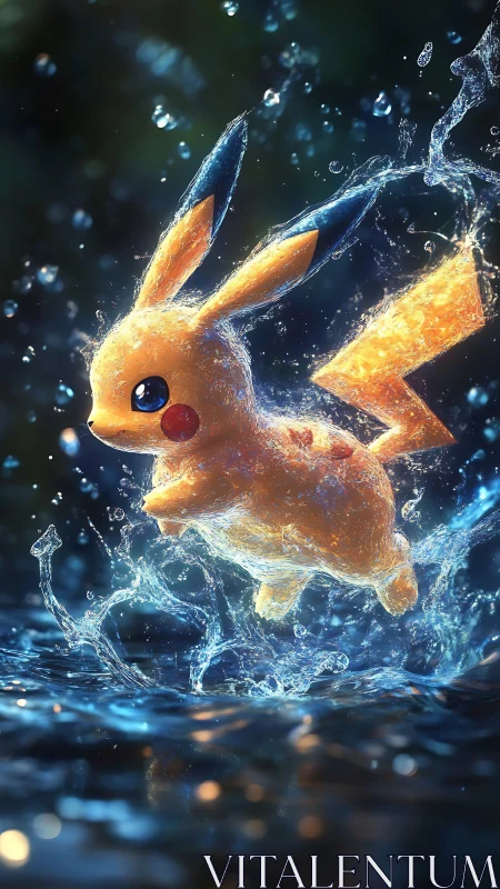 Electric yellow creature splashing through water at night.