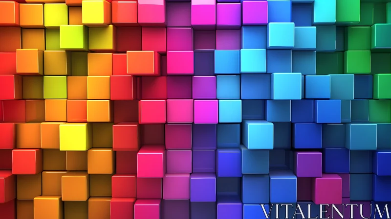 Chromatic voxel lattice with high-gloss gradient illumination.