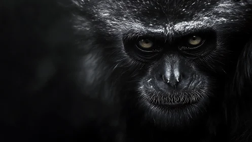 Primate portrait shows intense gaze in dramatic low key