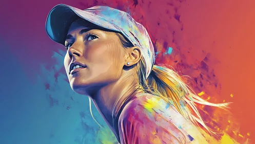 Digital painting portrait with dynamic chromatic gradients.