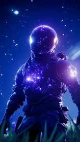 Starlit astral explorer glowing with cosmic purple embers.