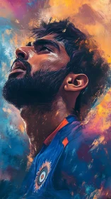 Bearded athlete profile rendered in vivid digital brushwork