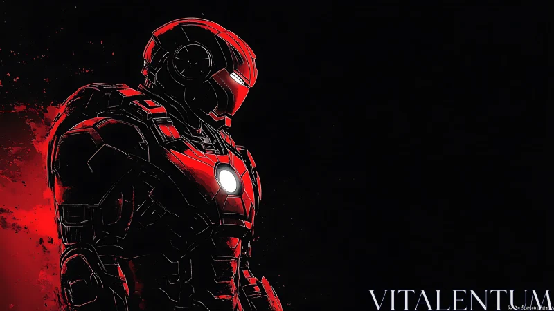 Red armored sci fi warrior in profile against black field.