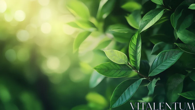 Sunlit Green Leaves in Soft Focus Nature Photography.