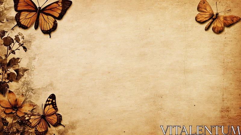 Gentle butterflies frame a warm vintage parchment space