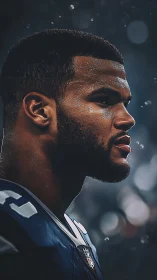 Side profile portrait of football player in uniform