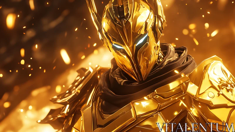 Molten starlight clads the golden knight in blazing resolve