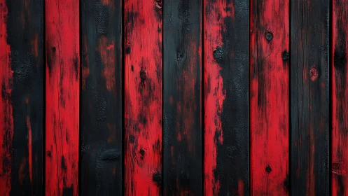 Vertical red and black timber planks in graphic abstraction.