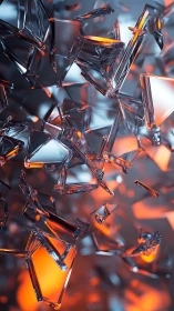 Glowing crystal shards dancing in soft orange and blue light.