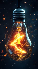 Incandescent bulb with plasma filament against dark background.