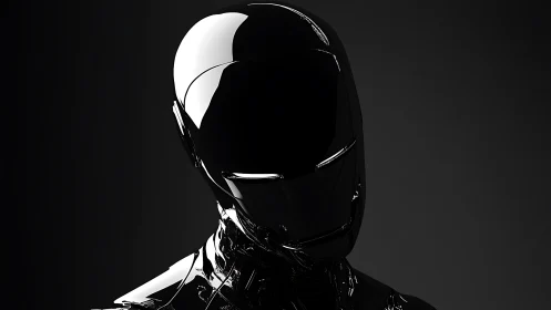 Glossy black android portrait under low key lighting