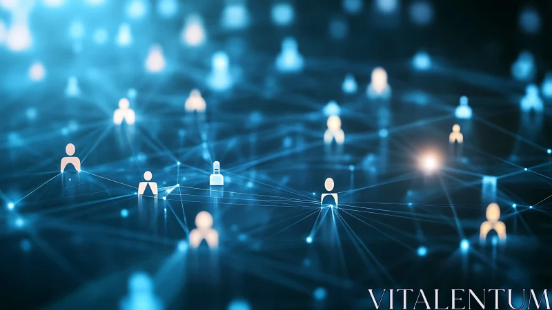 Digital network links glowing human icons over dark grid