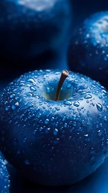 Blue apple macro glows under cool studio droplets.