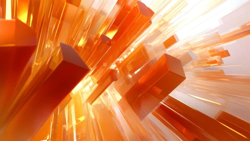 Dynamic burst of orange glass rectangles in abstract digital art.