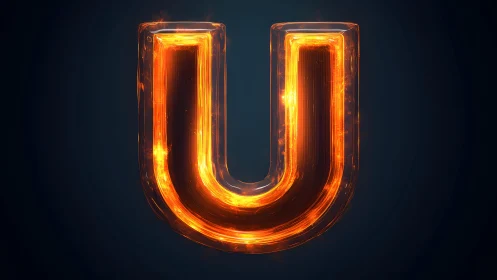 Glowing Fiery Letter U in 3D Digital Art Style.