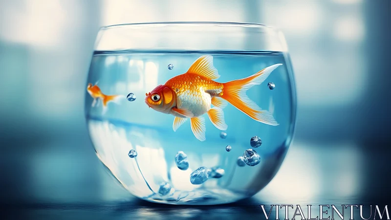 Goldfish daydreams in a glassy blue bowl of quiet wonder.