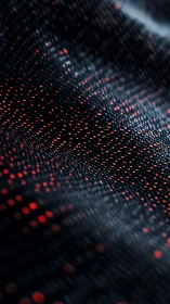 Glowing red data points flow across dark digital waves.