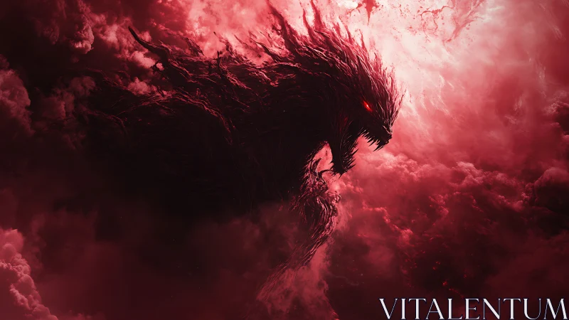 Crimson storm-beast uncoils from burning celestial clouds