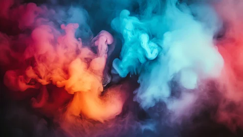 Chromatic smoke duet swirling in electric twilight haze.