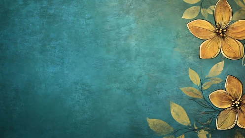 Painted Floral Composition on Textured Teal Background