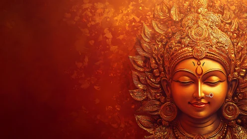 Radiant golden goddess portrait with ornate headdress glow.