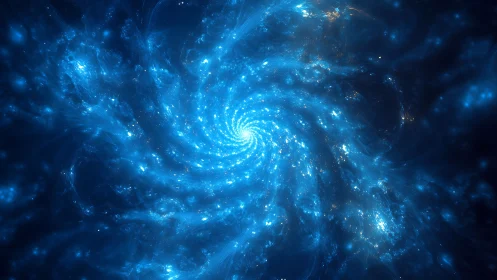 Glowing blue galaxy spiral inviting a quiet cosmic pause.