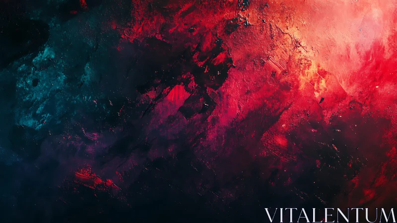 Vivid Abstract Painting with Fiery Red and Deep Blue Hues.