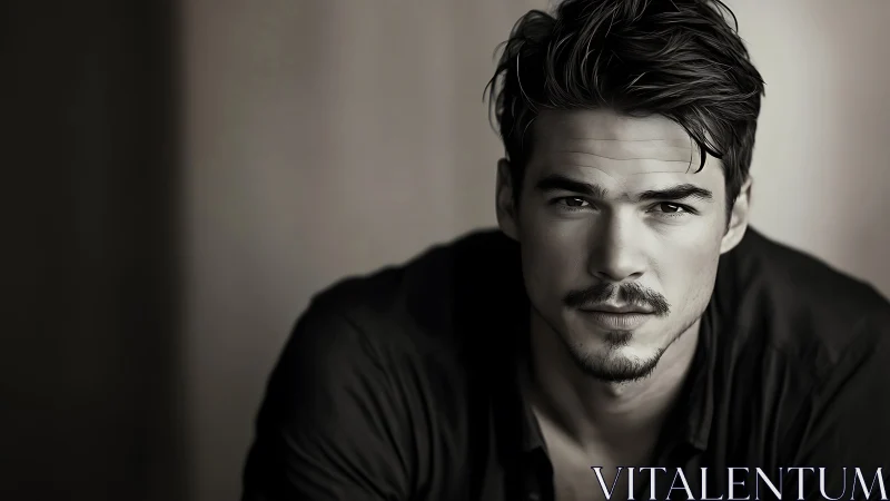 Monochrome close portrait of a man in soft front lighting