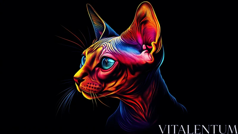 Neon Cat Head Portrait with Vibrant Chromatic Gradient