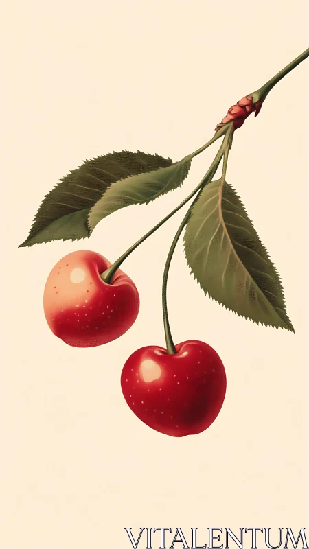 Sunlit cherry pair swaying gently on a graceful stem.